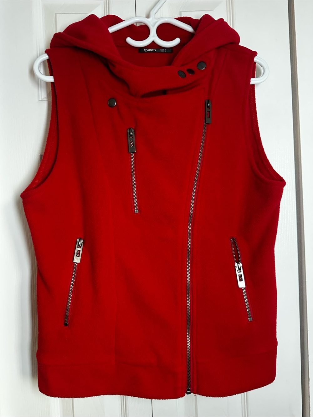 Asymmetrical Zip Red Hooded Vest by Liyange #75